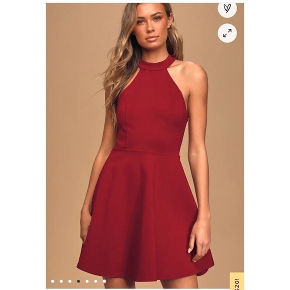 Nwt LULUS Hometown Girl Wine Red Lace Skater Dress - Picture 4 of 8
